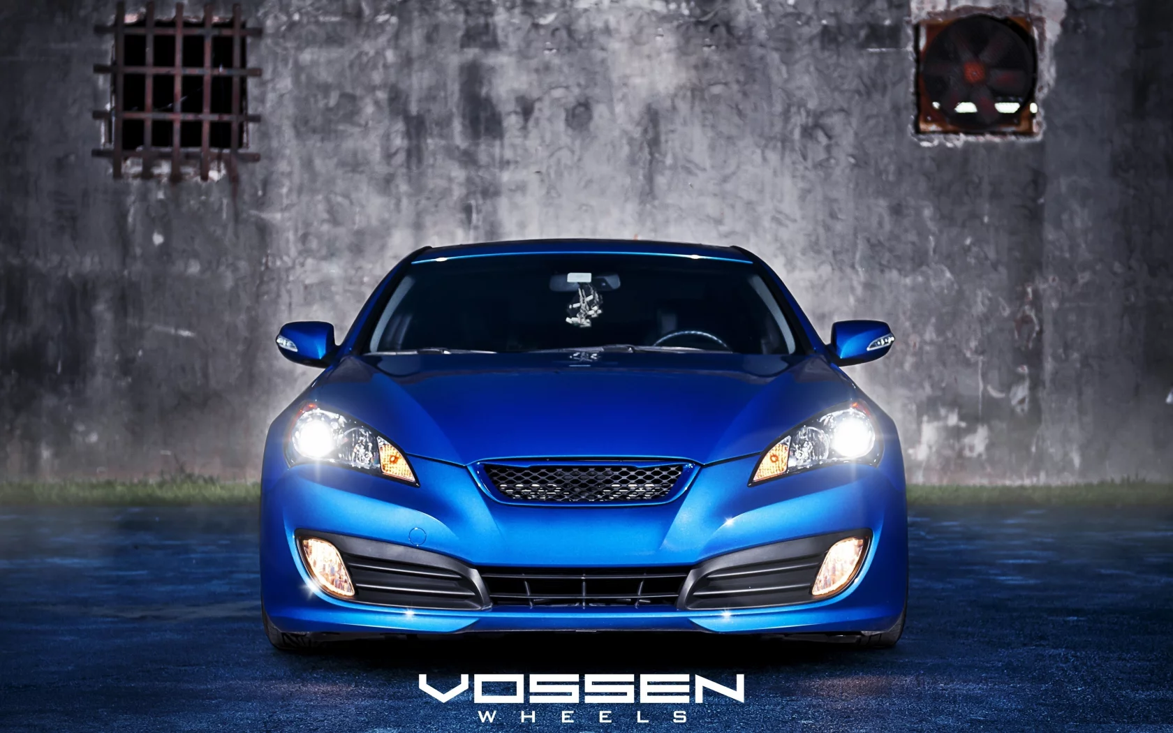 стена, хёндай, vossen wheels, blue, genesis, hyundai, синий, асфальт