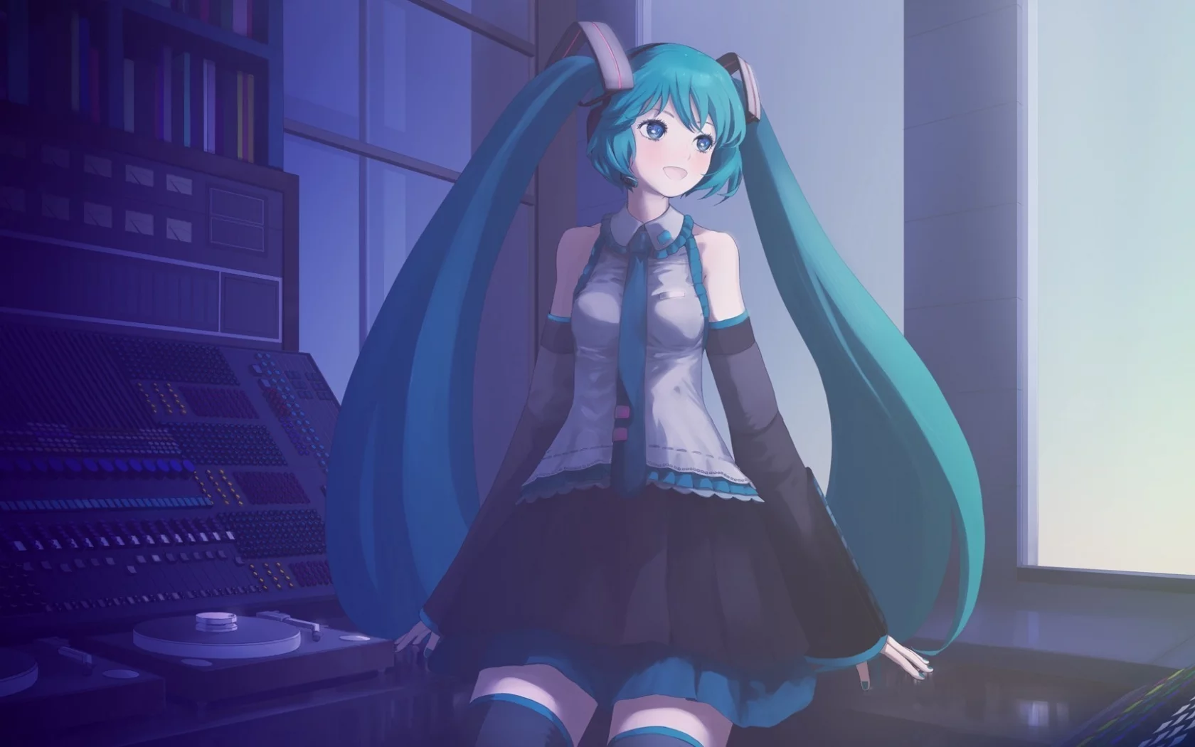 сидит, улыбается, vocaloid, hatsune miku