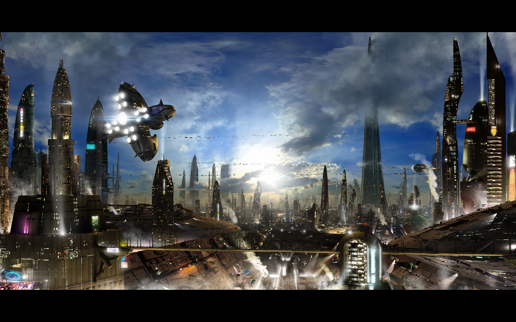 город, корабль, futuristic city