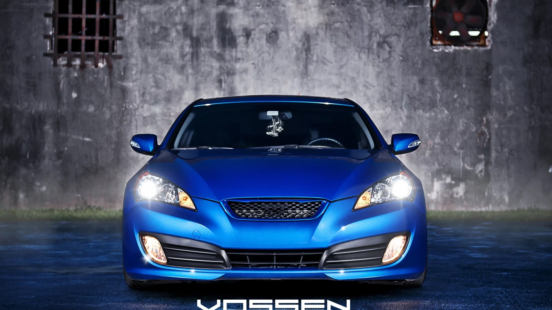стена, хёндай, vossen wheels, blue, genesis, hyundai, синий, асфальт