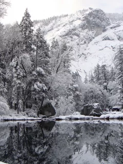 озеро, гора, отражение, зима, winter nature, снег