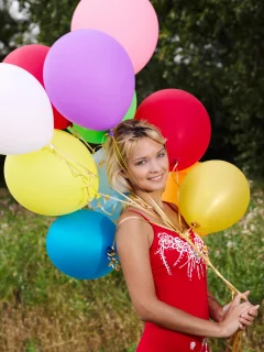 девушка, природа, платье, воздушные шары