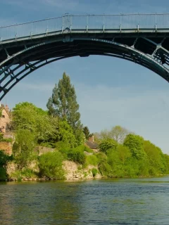 iron bridge, река, течение, мост, деревня