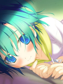 irotoridori no sekai, вечер, комната, улыбка, девочка, аниме, отдых, настроение, юбочка, кровать