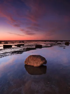 небо, море, камень, закат