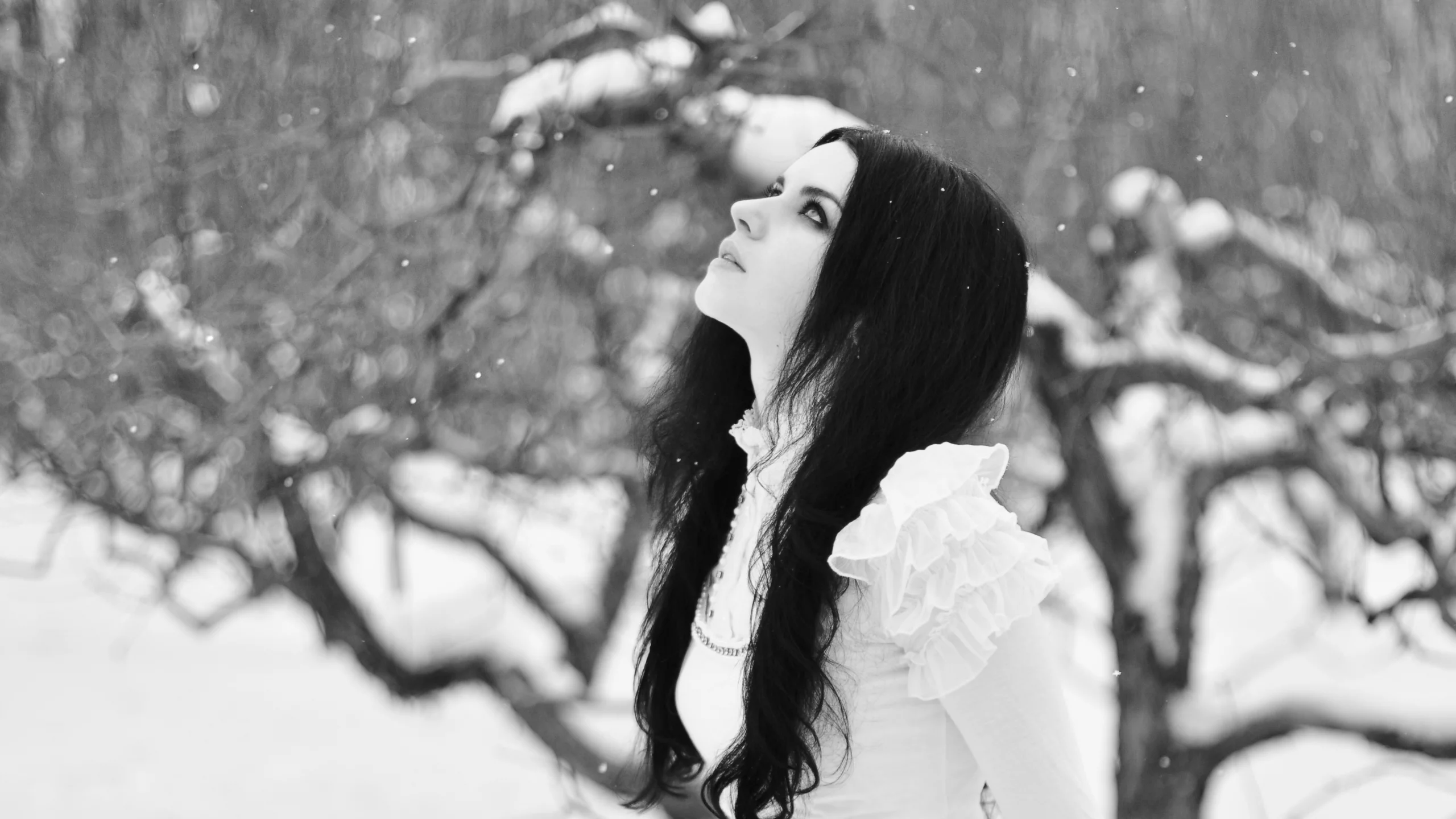 взгляд, снежинки, female and the snow, красавица, зима, девушка