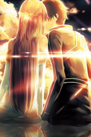девушка, kirito, yuuki asuna, парень, арт, sword art online , ko2915277ok 