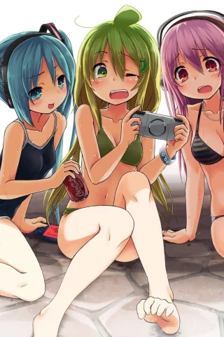 пляж, аниме, coca-cola, psp