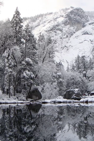 озеро, гора, отражение, зима, winter nature, снег
