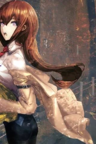 город, makise kurisu, парень, заборчик, сердечко, steins gate, девушка, стена, арт, okabe rintarou