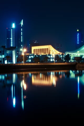 город, ночь, кувейт, огни