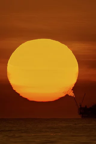 закат, платформа, море, солнце