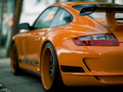 сars, porsche, ораньжевого цвета, вид с зади, auto, спорткар