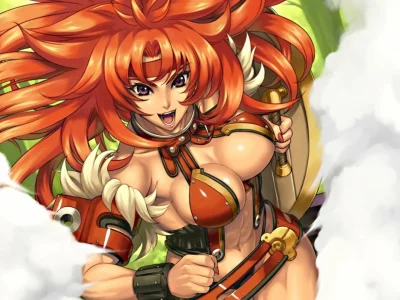 девушка, грудь, улыбка, рыжая, queens blade, сиськи, меч