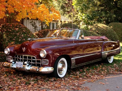 convertible, деревья, кадилак, кабриолет, сикститу, листва, 1949, кусты, бордовый, sixty-two, шикарная машина, cadillac