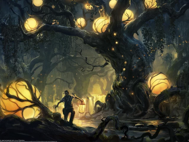 tuomas korpi, река, фонарь, дерево, арт, лес, мужчина, шары, сферы