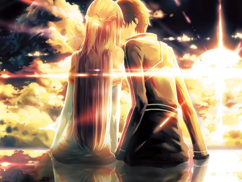 девушка, kirito, yuuki asuna, парень, арт, sword art online , ko2915277ok 