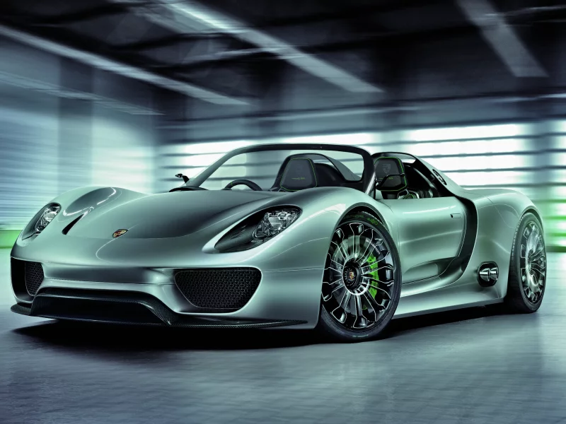 фон, спорткар, гараж, porsche 918 spyder, металлик, стоянка
