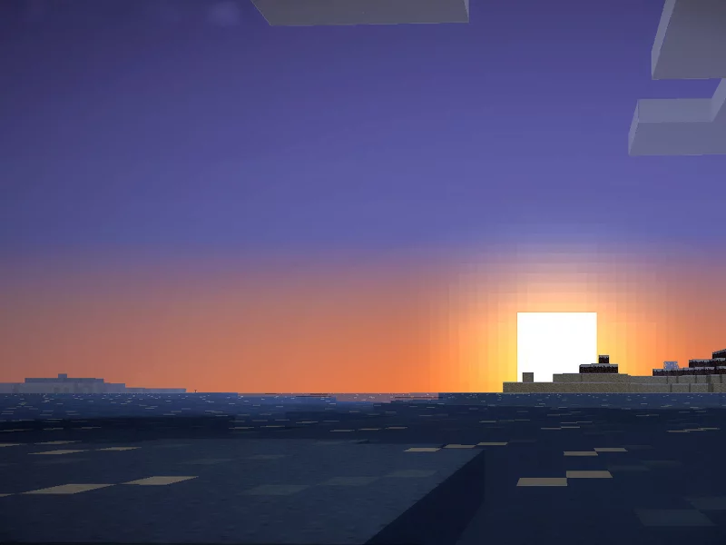 солнце, здания, облака, пиксельный мир, minecraft