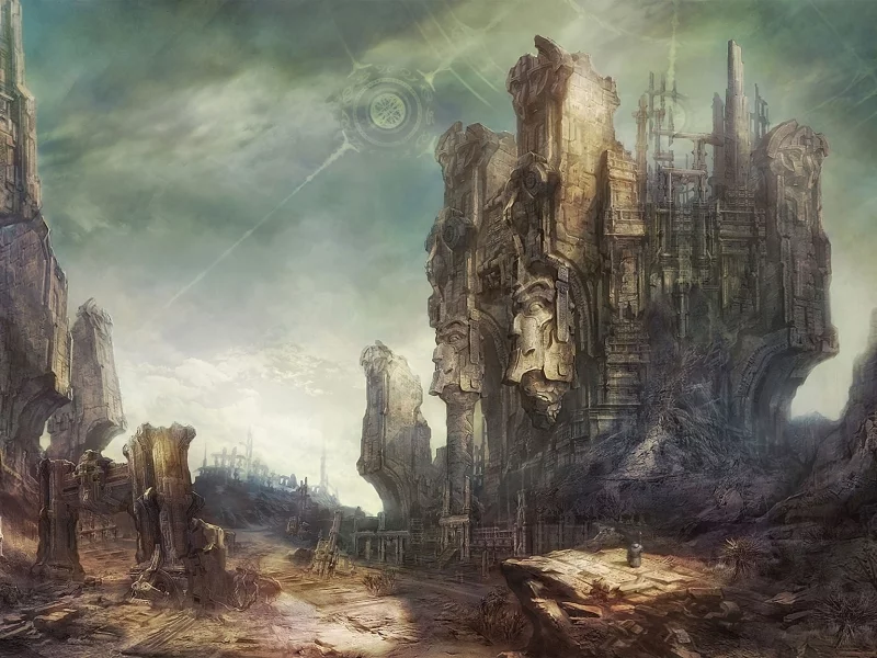 путник, tera online, скалы, руины, горы, разруха