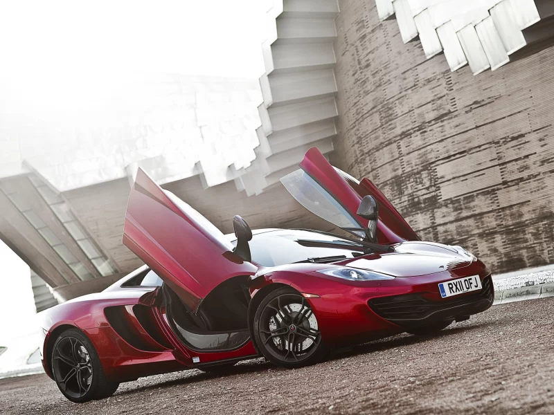 двери-бабочка, mclaren, red, mp4-12c, передняя часть, открытые двери