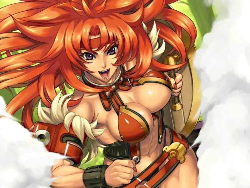 девушка, грудь, улыбка, рыжая, queens blade, сиськи, меч