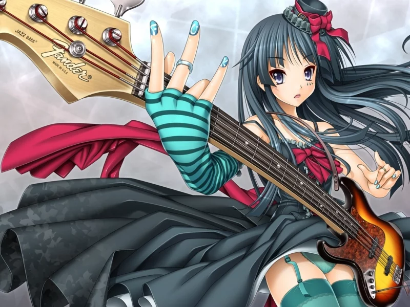 гитара, mio akiyama, k-on, мио, легкая музыка, кэйон