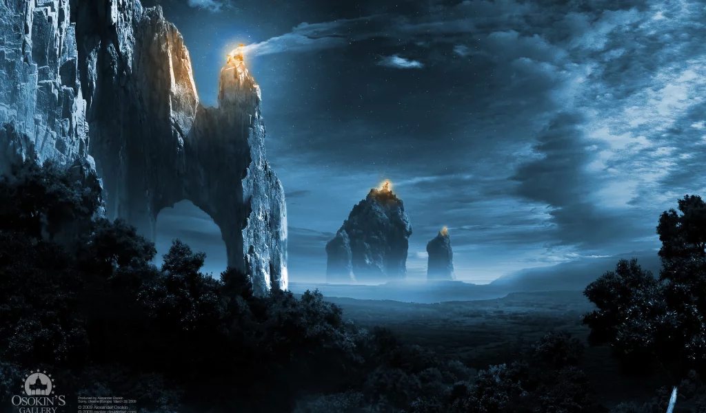 lights of empire, огни, ночь, лес, скалы