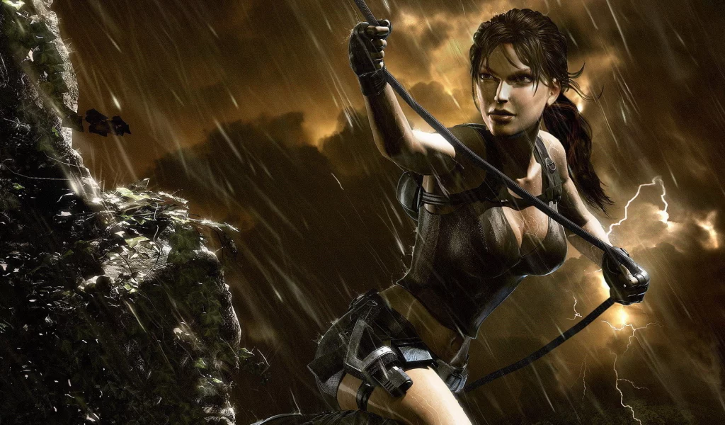 крофт, гроза, скала, raider, lara, croft, дождь, лара, tomb