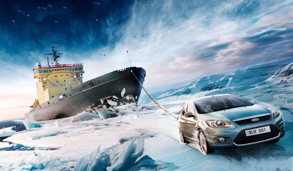 снег, лёд, ice, ледокол, буксир, ford, фокус, небо, форд