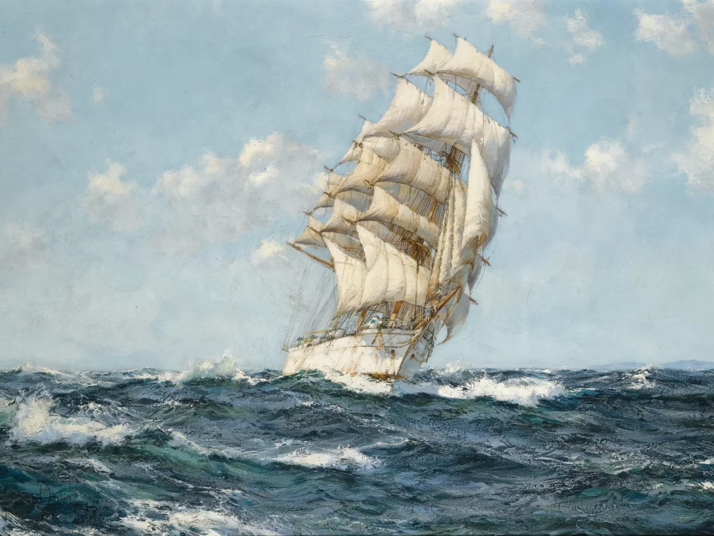 море, рисунок, парусник, живопись, montague dawson