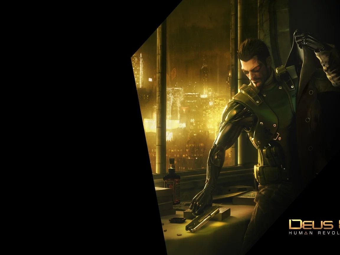 огни, адам, пистолет, пули, deus ex human revolution, город