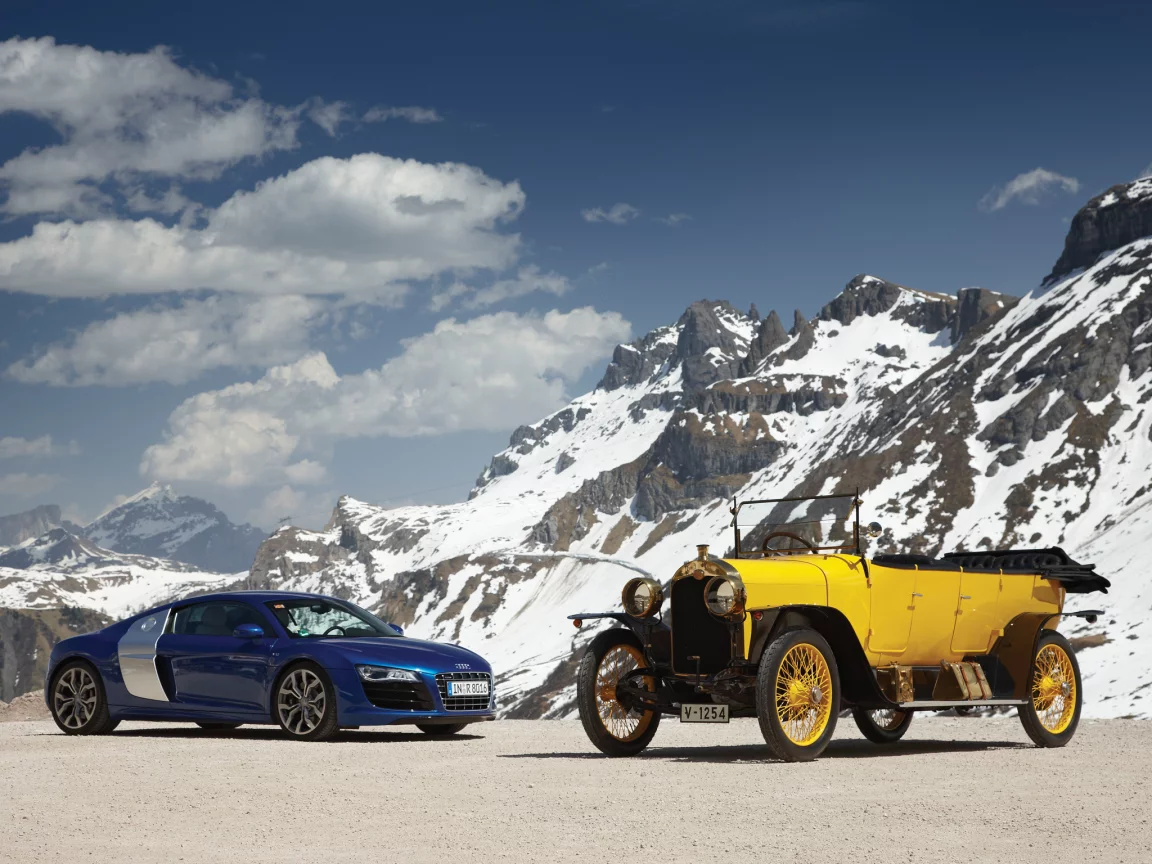 горы, v10, 1435 ps, старый и новый, r8, облака, эволюция, typ c, audi, снег, ауди, alpensieger, 1912-21