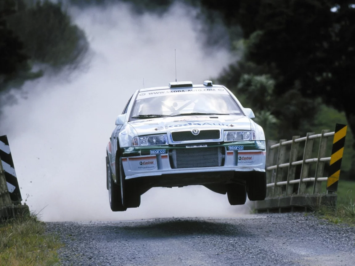 wrc, skoda, дорога, пыль, полёт, octavia