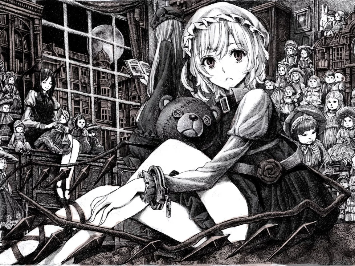 игрушка, anime, рисунок, аниме, мишка, девушка
