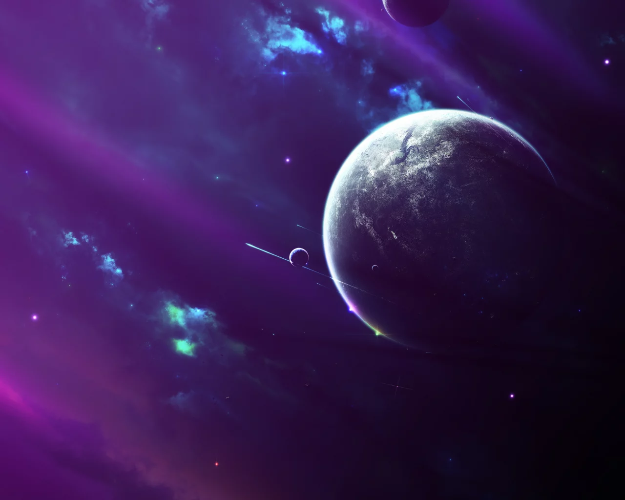 spaceships, туманность, звезды, nebula, планета, cпутники