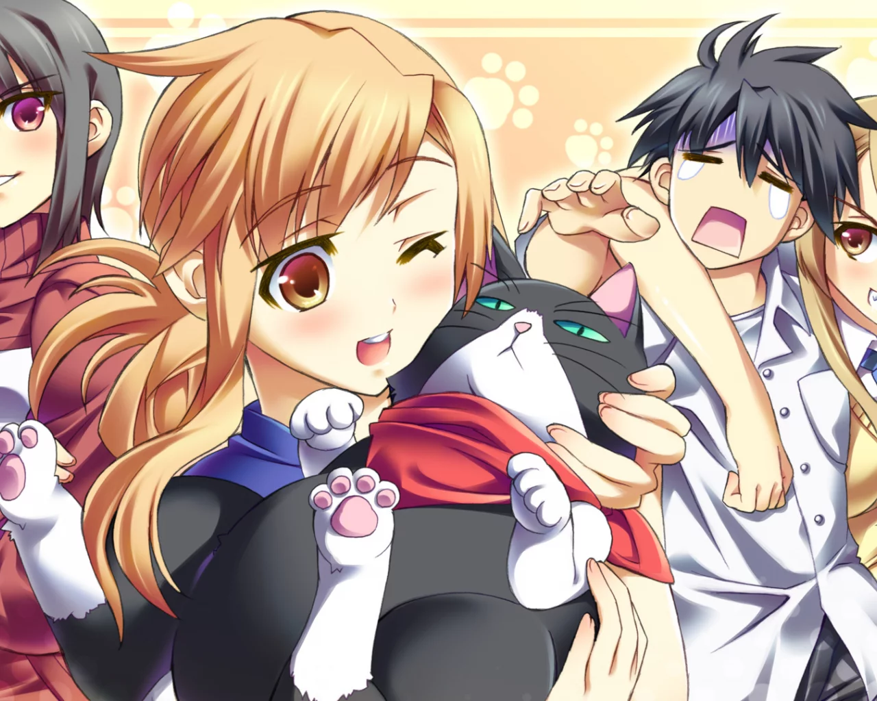 ichinose nagi, nyan koi, девушки, mizuno kaede, kousaka junpei, ibuki mana, парень, nyamsas, кот