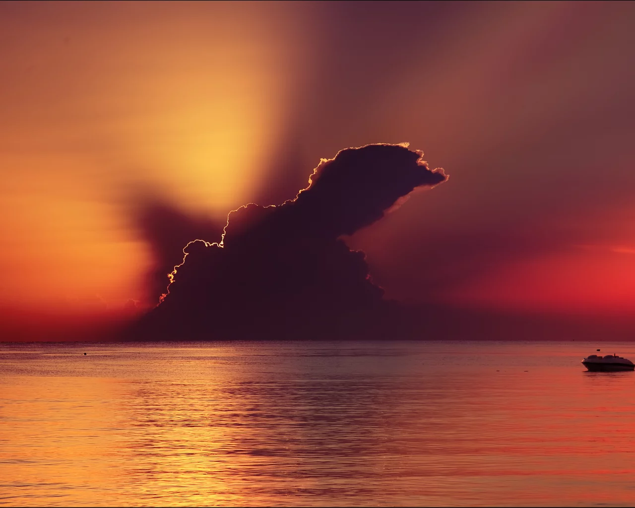 облако, море, закат