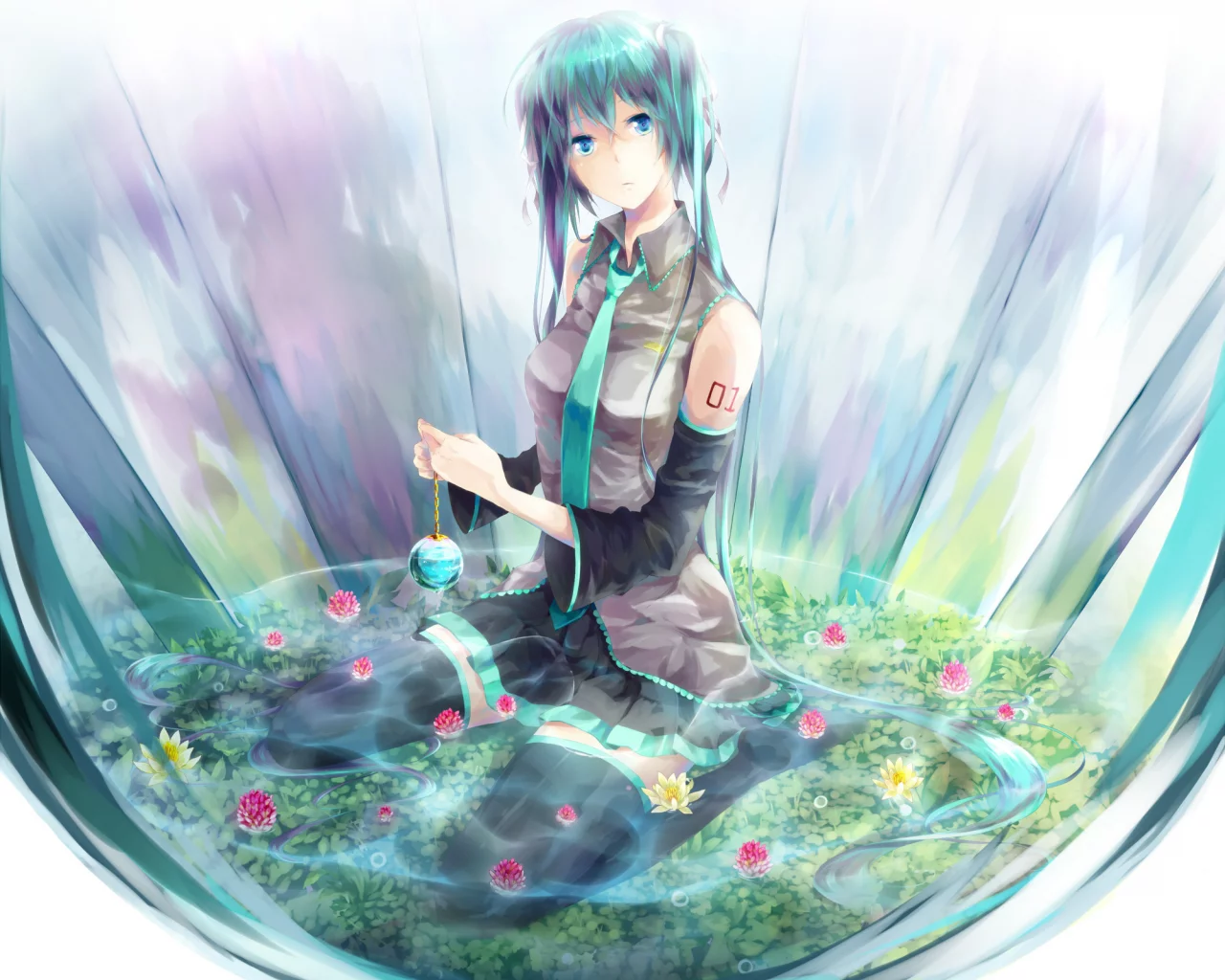 hatsune miku, vocaloid, пруд