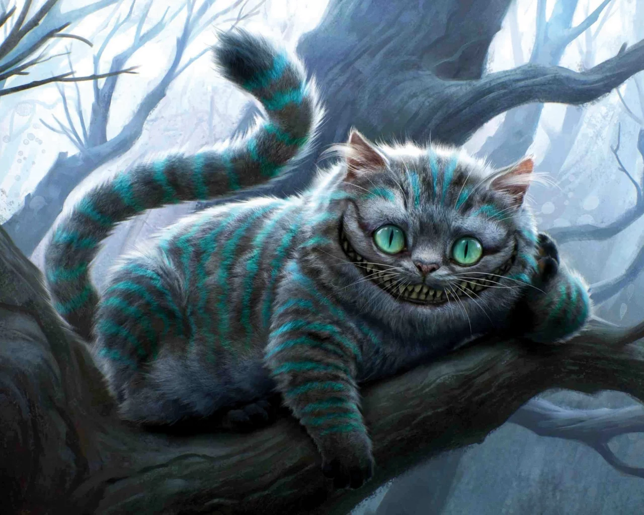 чеширский кот, лес, улыбка