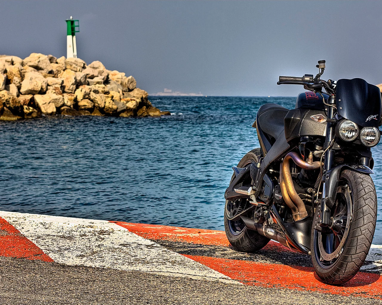 горизонт, moto, мотоцикл, берег, вода, камни, buell, мото обои, xb12s