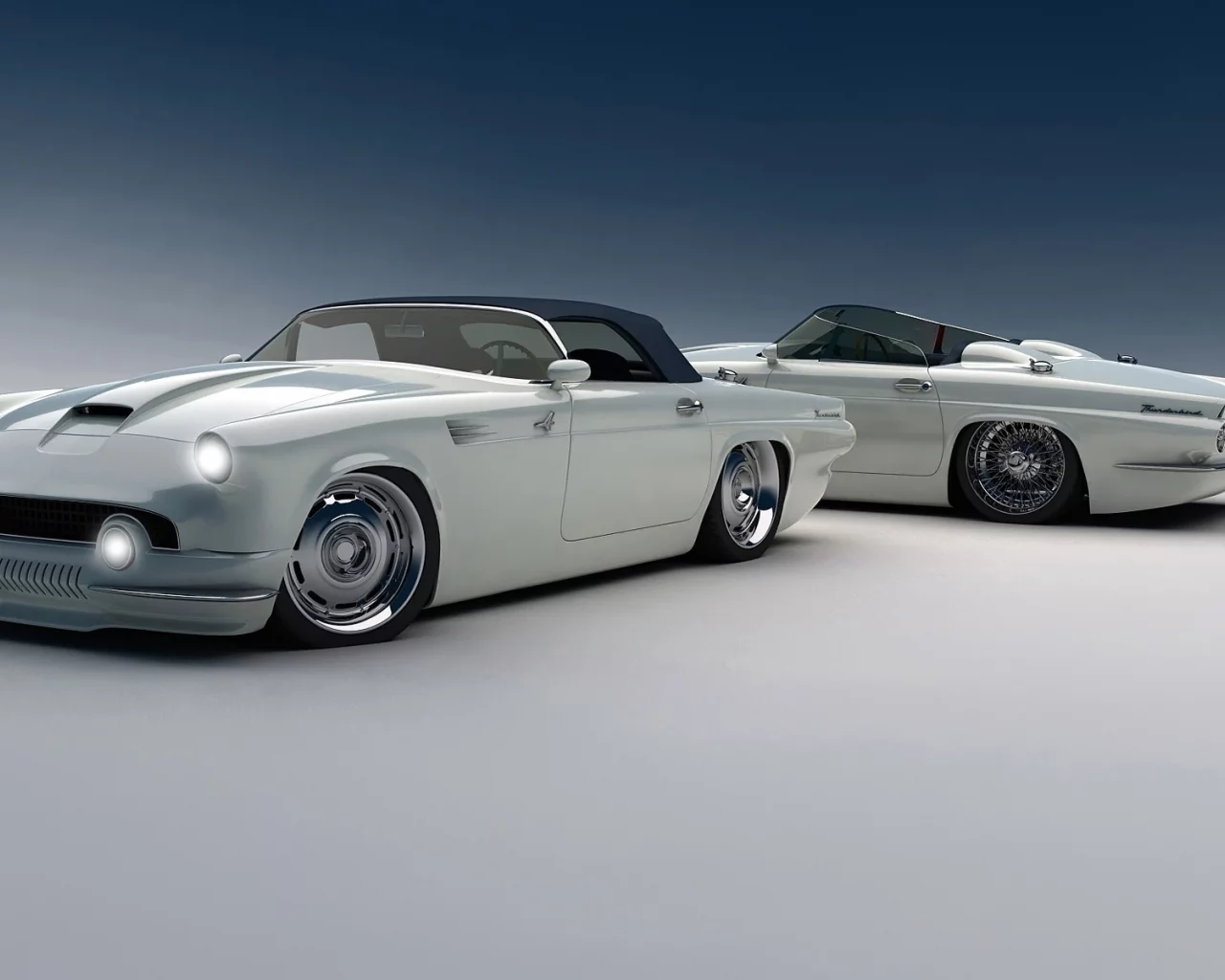 custom, ford, фары, авто, белый, thunderbird, кабриолет