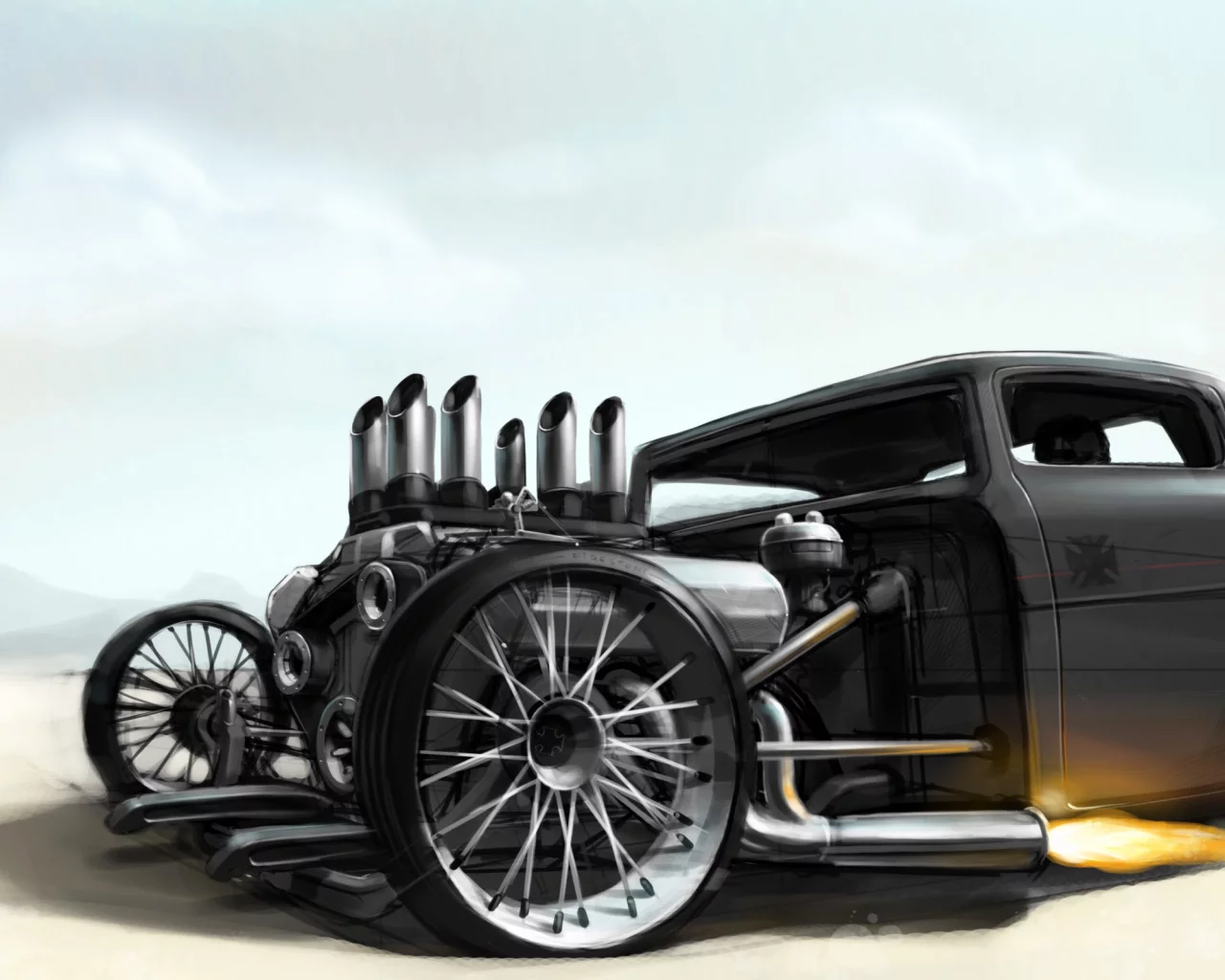 рисунок, hotrod, трактор, ford
