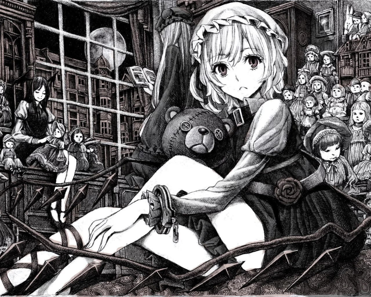 игрушка, anime, рисунок, аниме, мишка, девушка