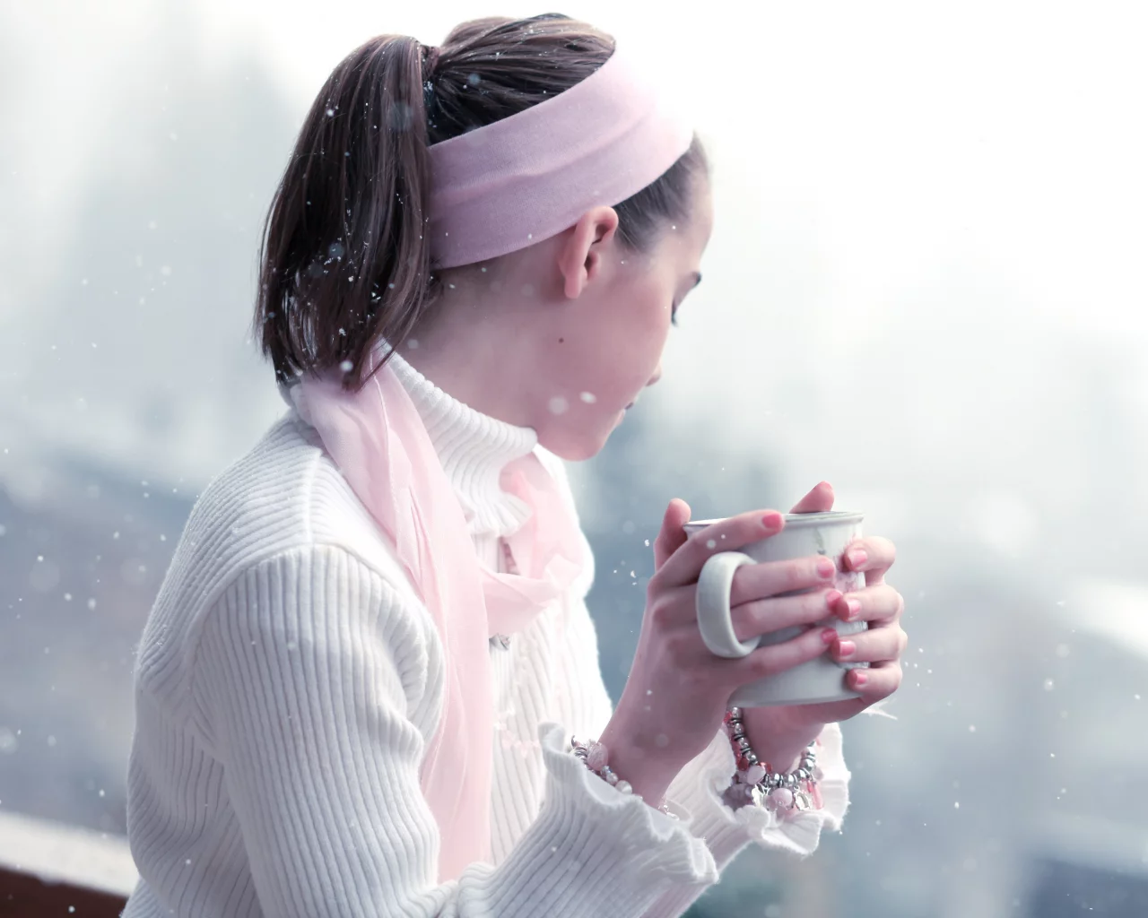 снег, белый, свитер, snow girl, девочка, нежность