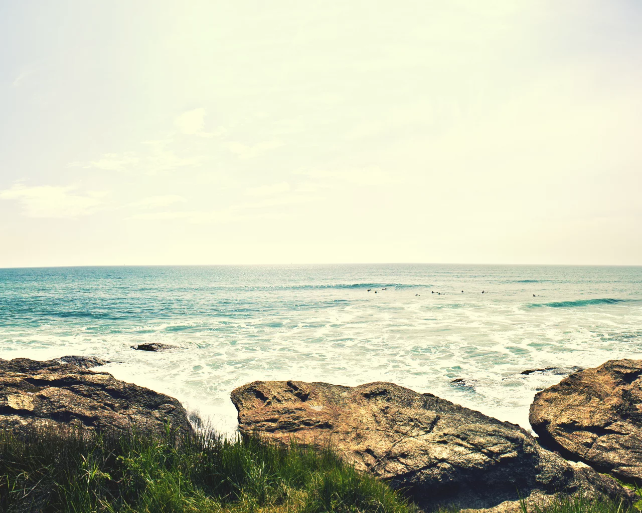 горизонт, волны, трава, море, камни, пейзажи, landscape, вода