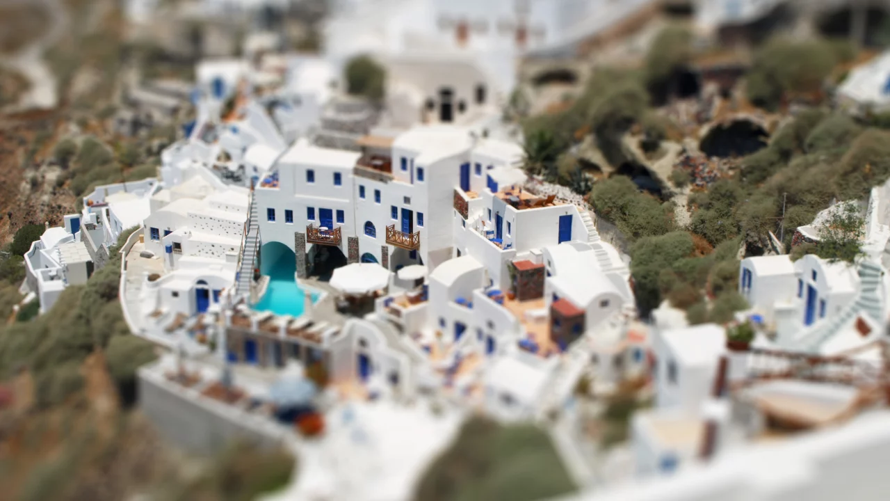 дома, белые, санторини, tilt-shift, греция