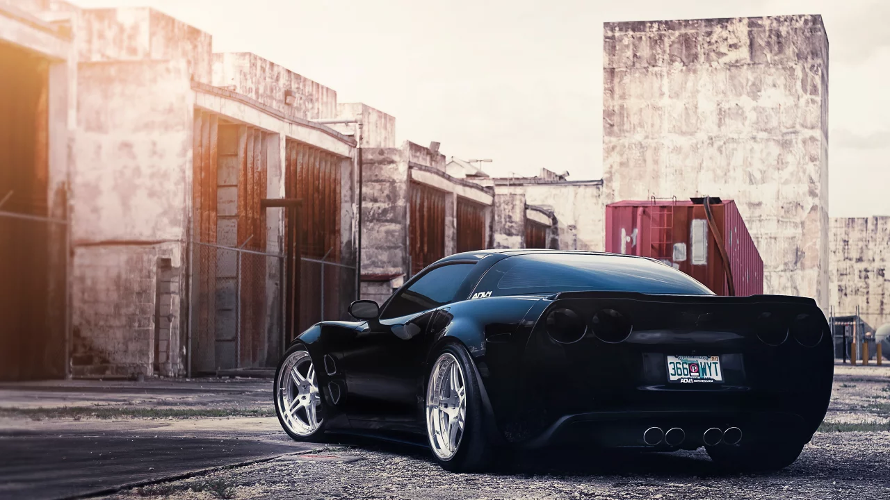 чёрный, corvette, диски, задом