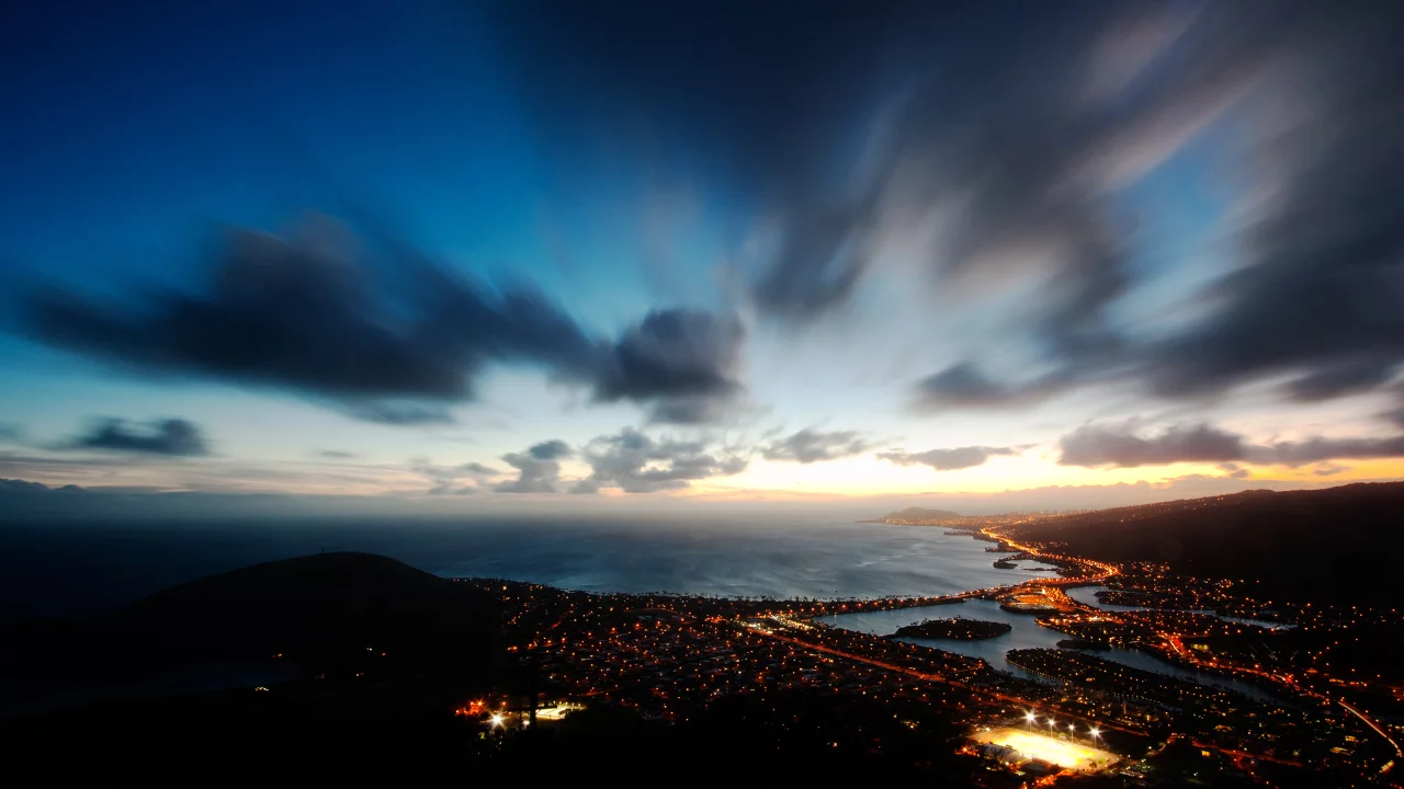 ночь, usa, hawaii, огни, clouds, sky, night, гавайи, kai, ocean