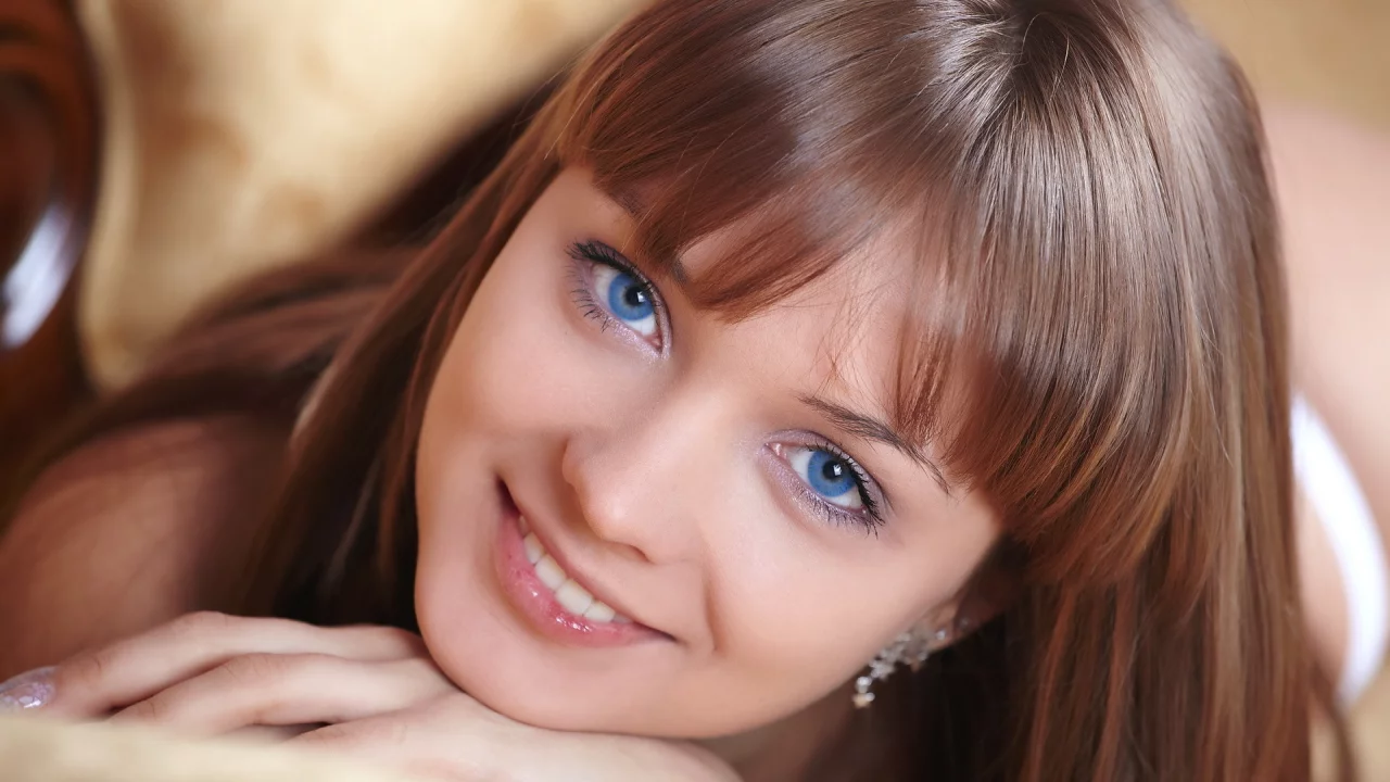 девушка, голубоглазая, лицо, портрет